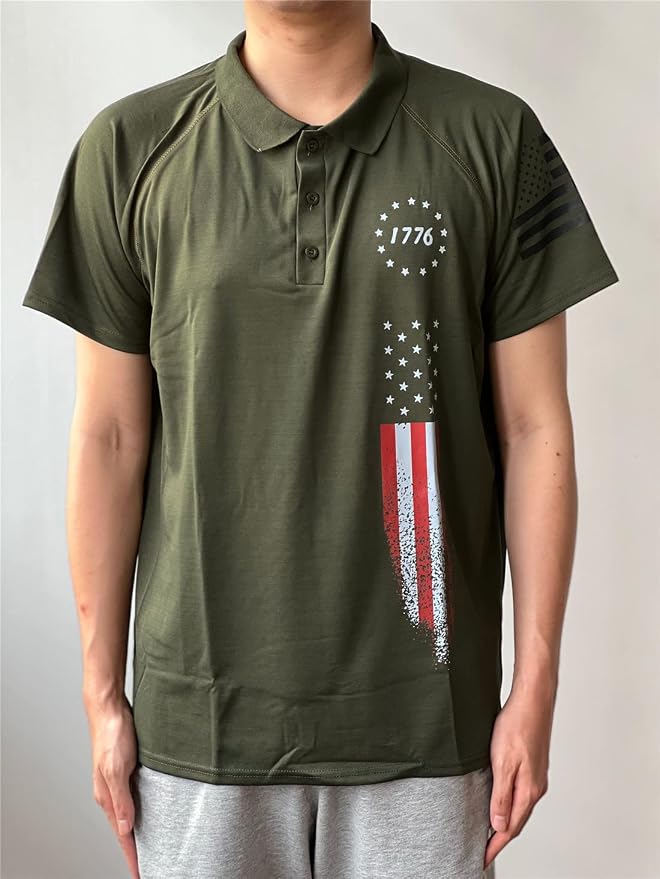 HARGLESMAN Men's 1776 Independence Day American Flag Short Sleeve Polo Golft - Image 2
