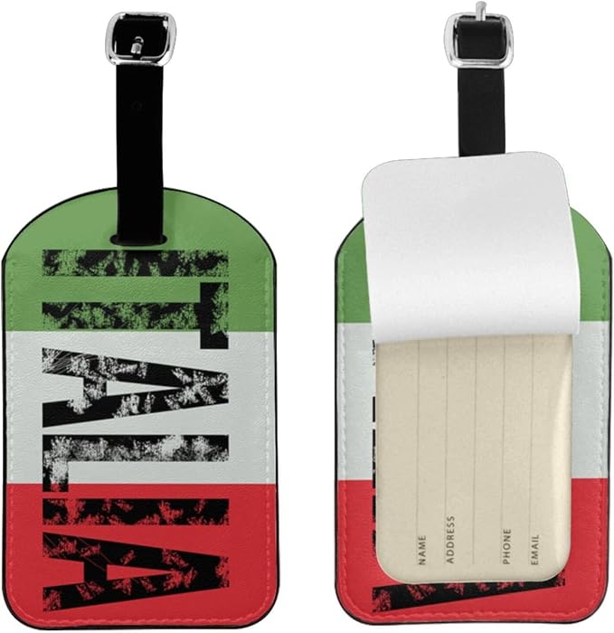 Retro Italia Flag Luggage Tag for Suitcases, Vintage Italian PU Leather Baggage by UESEU