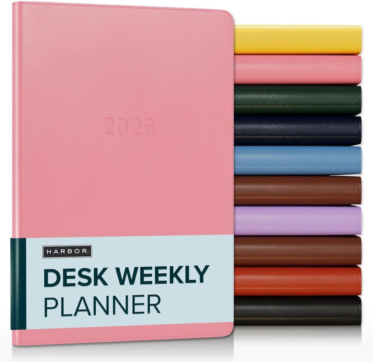 Harbor Desk Weekly Monthly Planner 2025-2026 - Calendar Planner and Notebook, Durable Faux Leather, 192 Pages, Softcover & Book Bound - Cambridge Flamingo - 8x5.5"