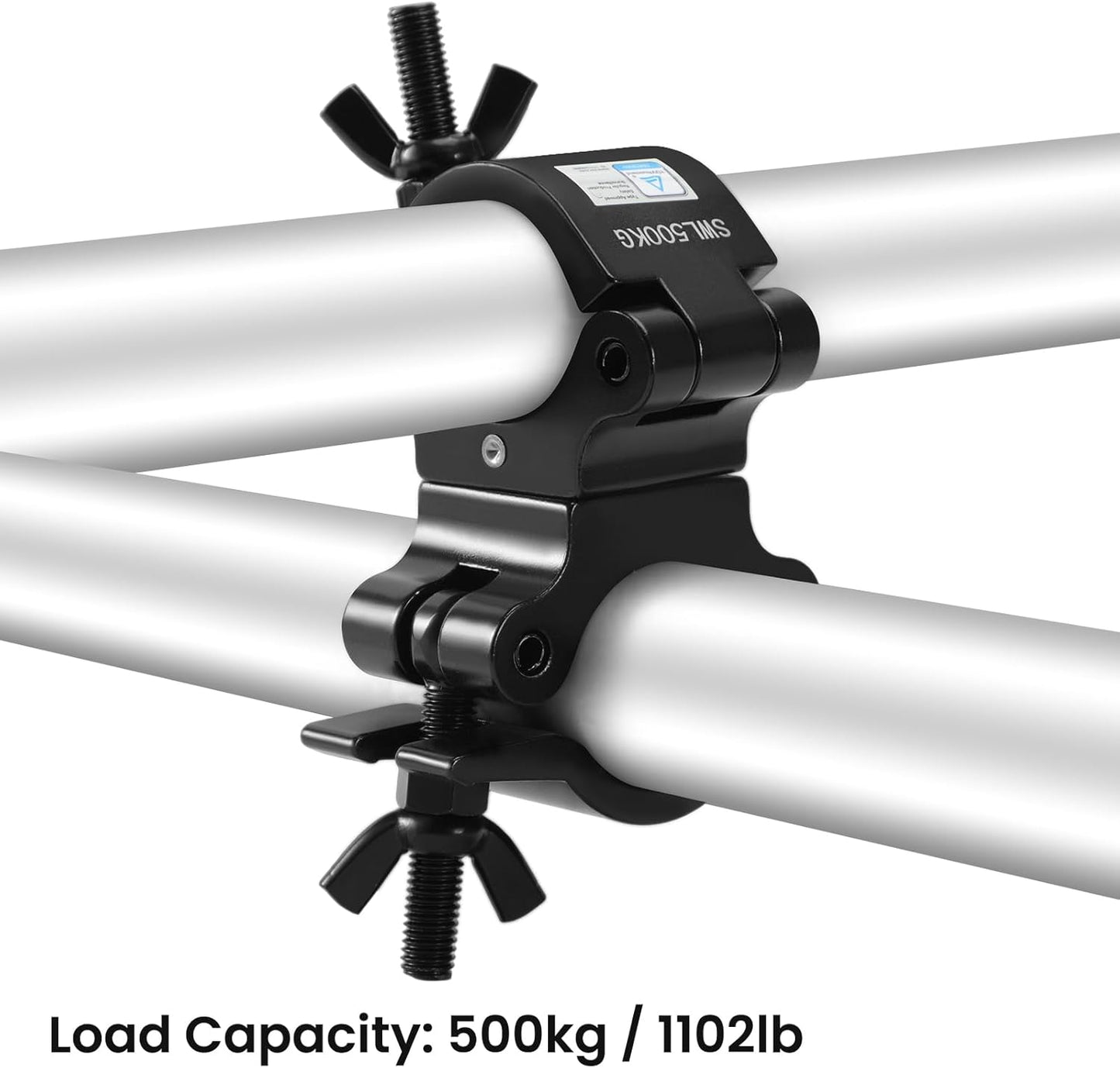 2 Inch Pro-Swivel Truss Clamp Black, 2 Packs Eyeshot 2 Inch Heavy Duty 1100lb Swivel Coupler Truss Clamps, Dual Head Turn As Needed Two 360 Degree Lighting Clamps, Fit Pipe/Truss OD 48-52mm