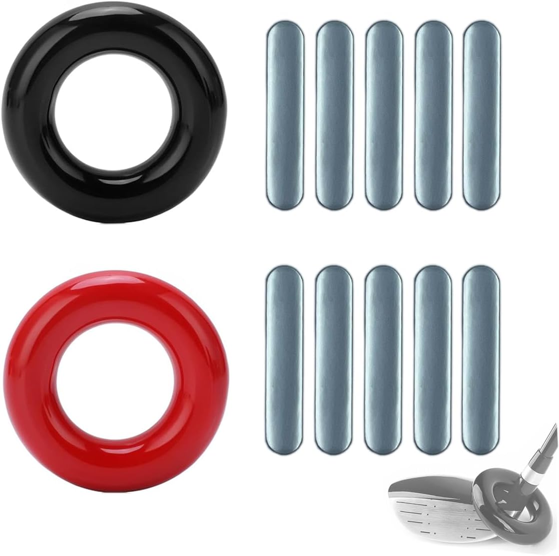 2 PCS Golf Swing Weight Ring and 10 PCS Golf Lead Tape.Golf Club Head Weight Device and Golf Weight Lead Strap are Used for Golf Club Swing and Weight Adjustment Training.