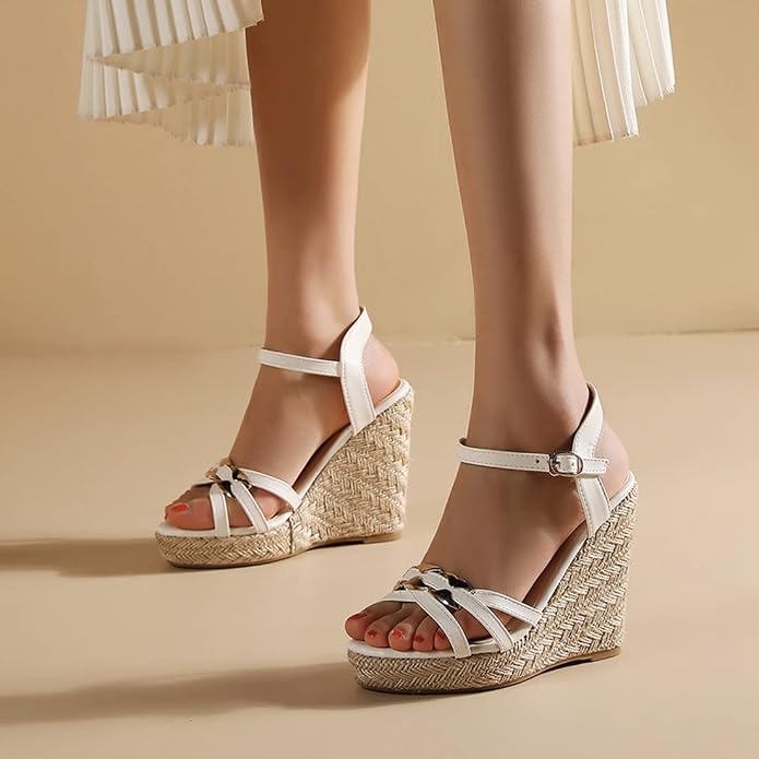 VOKLIN Women's Casual Espadrilles Wedge Sandals Open Toe Ankle Strap Metallic - Image 7