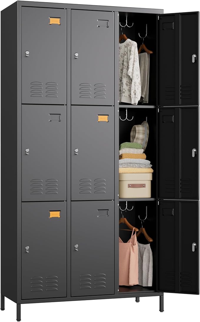 METAN Metal Locker for School Office Gym Bedroom, 9 Doors Black Steel Storage by METAN