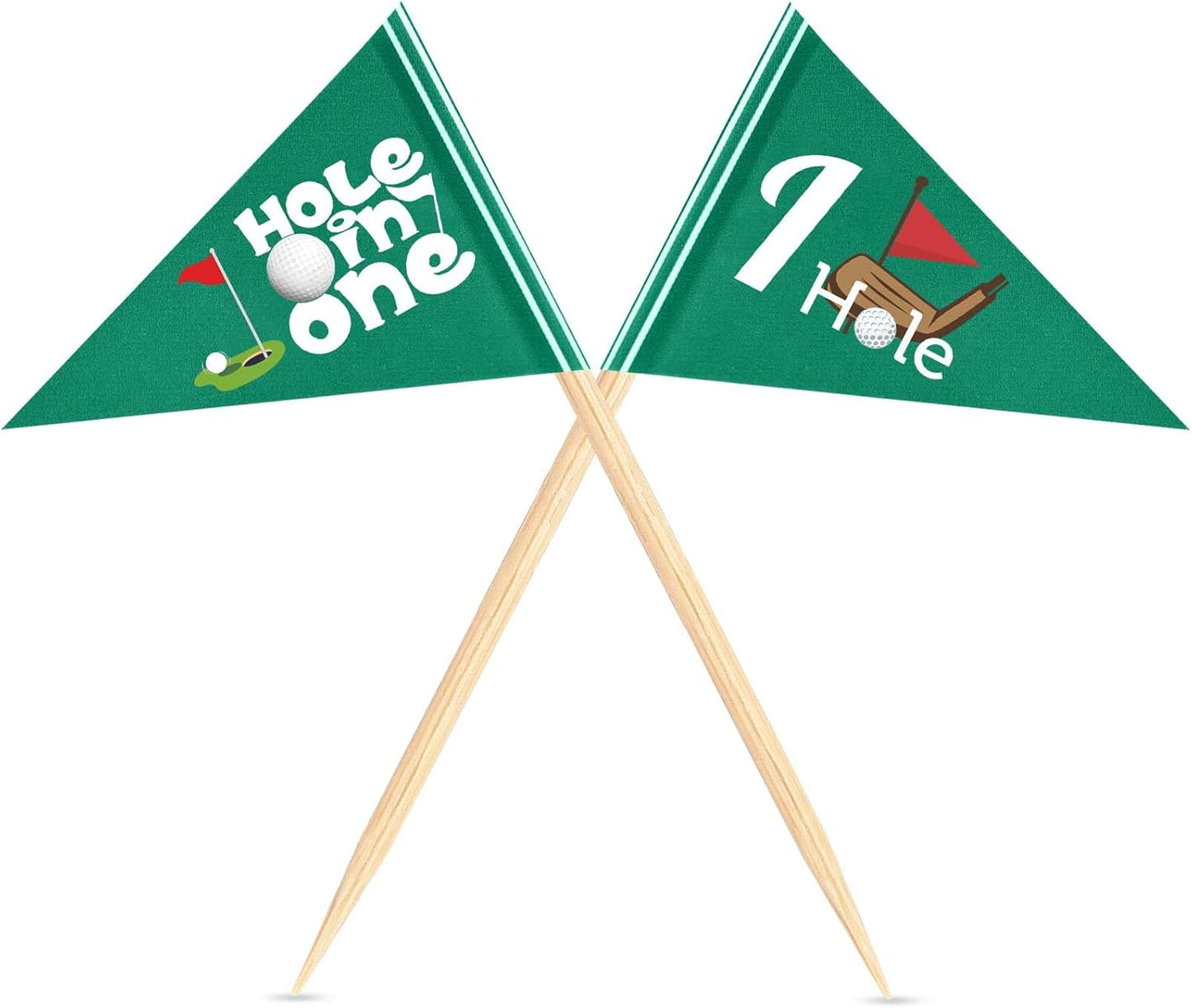 100 Pcs Golf Themed Toothpick Flags Hole in One Cupcake Toppers Birthday Decorations Green Mini Stick Cocktail Picks for Baby 1st Birthday Party Food Bar Decorations