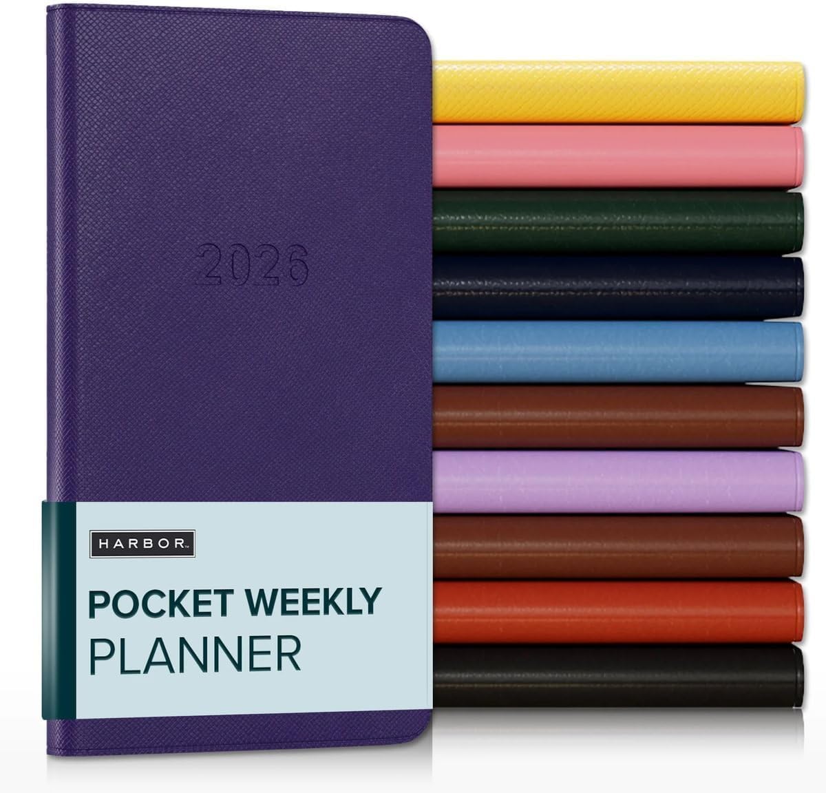Harbor Pocket Weekly Monthly Planner 2025-2026 - Calendar Planner and Notebook, Durable Faux Leather, 192 Pages, Softcover & Book Bound - Key West Dark Purple - 6 x 3.25 "