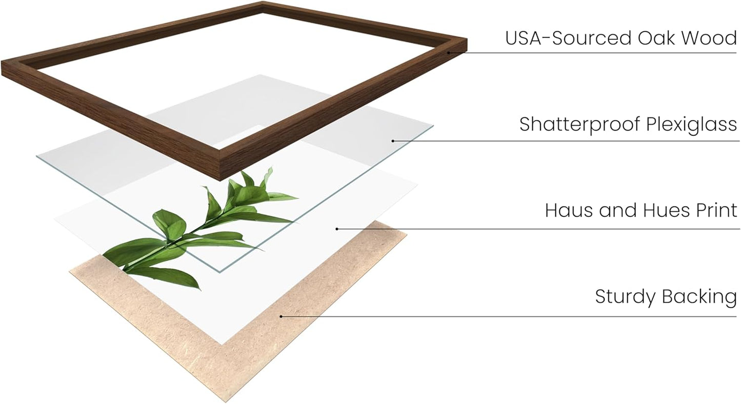 HAUS AND HUES Plant Wall Art - Set of 4 Botanical Prints, Sage Green Leaf Decor, Minimalist Plant Pictures for Wall (Walnut Frame, 8x10)