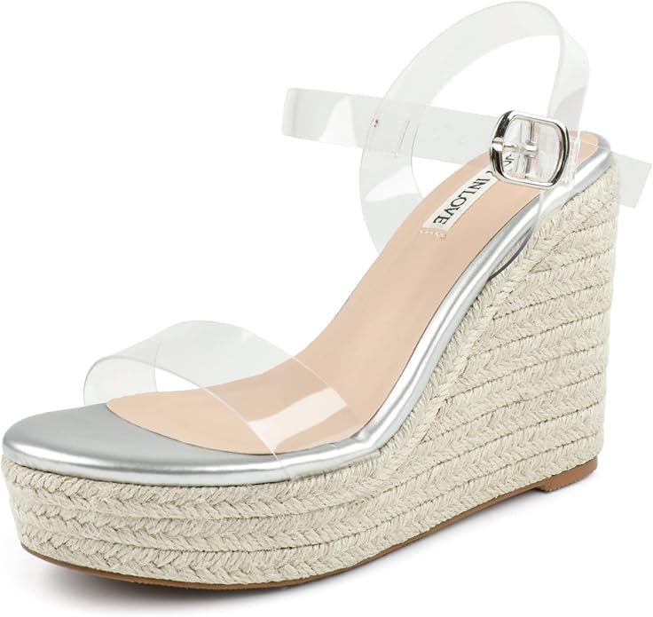 JOY IN LOVE Womens Espadrilles Wedge Sandals Platform Heels Ankle Strap Open by JOYINLOVE