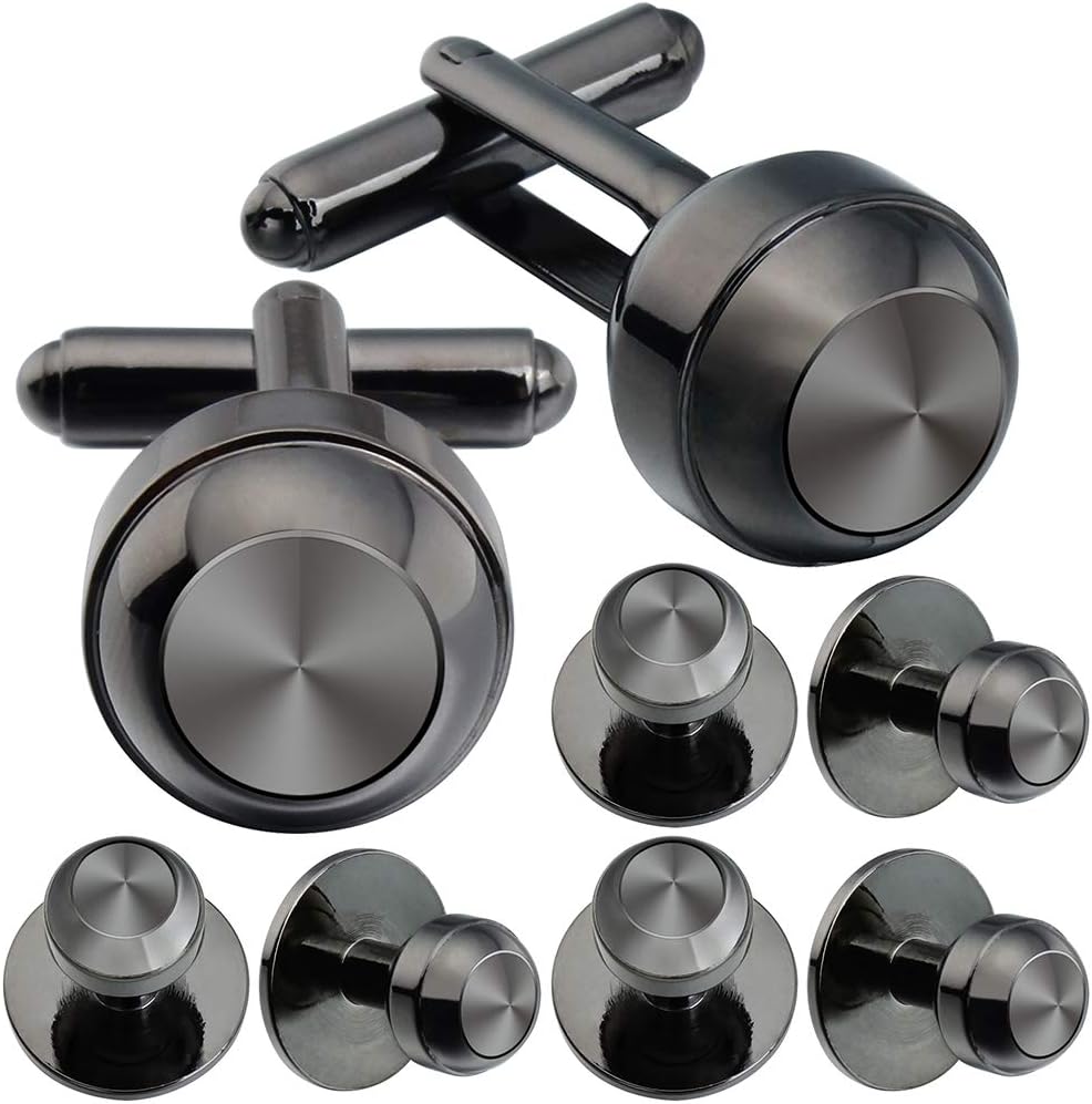 HAWSON Cufflinks and Studs for Men-Fashion Men Vintage Enamel Carbon Fiber Tuxedo Shirt Cufflinks and Studs Set for Regular Wedding Business Accessories