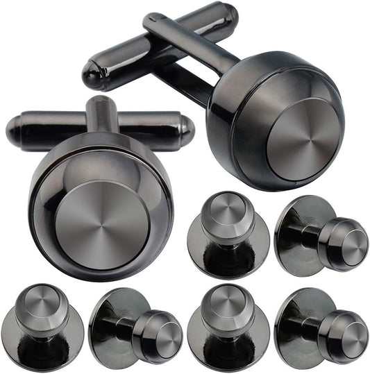 HAWSON Cufflinks and Studs for Men-Fashion Men Vintage Enamel Carbon Fiber Tuxedo Shirt Cufflinks and Studs Set for Regular Wedding Business Accessories