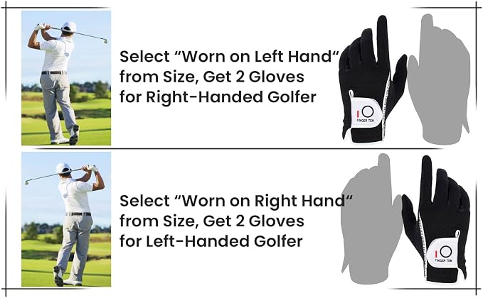 FINGER TEN Men's Golf Gloves for Right Left Handed Golfer Rain Grip Value 2 Pack - Image 6