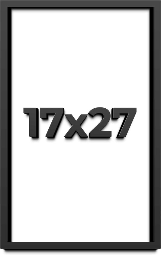 17x27 Shadow Box Black Solid Wood Display Frame with White Acid-Free Backing UV Acrylic & Hanging Hardware - with 3/4" Usable Depth