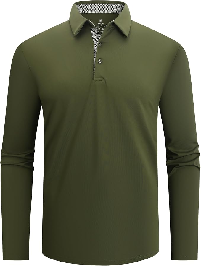 Alex Vando Mens Golf Shirt Moisture Wicking Quick-Dry Solid Long Sleeve Polo by AlexVando