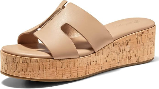 Coutgo Women's Platform Wedge Sandals Open Toe Slip On Slides Cork Heeled by Coutgo
