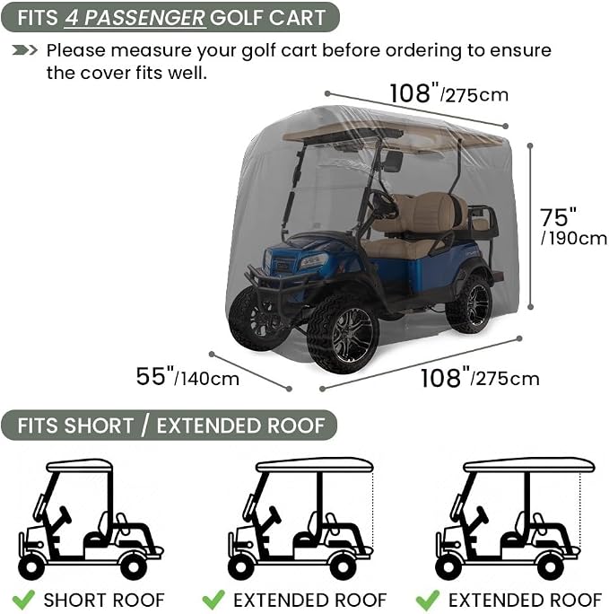 Golf Cart Cover 2/4/6 Passenger, Waterproof Golf Cart Rain Covers, Heavy-Duty - Image 2