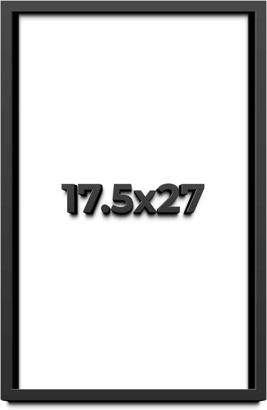 17.5x27 Shadow Box Black Solid Wood Display Frame with White Acid-Free Backing UV Acrylic & Hanging Hardware - with 3/4" Usable Depth