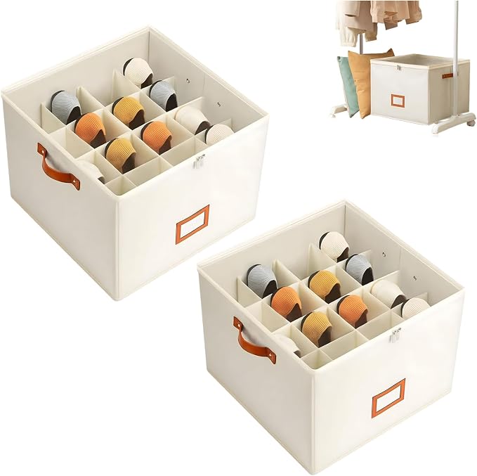 Atlodas Fabric Shoe Organizer Storage Box, 2 Pack Foldable Shoe Storage by Atlodas