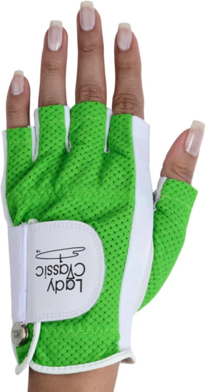 Mesh Half Golf Glove for Women – Premium Cabretta Leather Palm, Breathable Mesh by LadyClassic