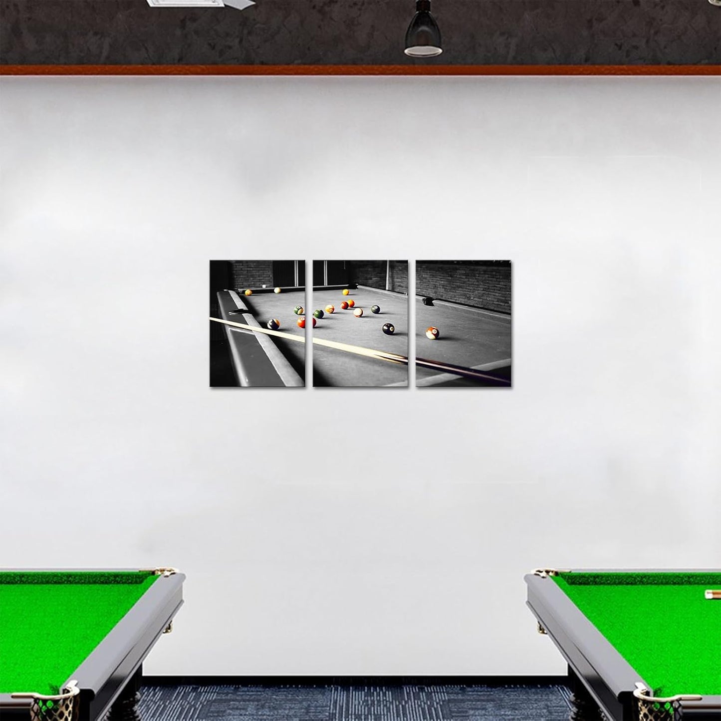 HOMEOART Billiard Wall Art Teenage Boy Room Decor Boys Bedroom Decor Framed Canvas Wall Art Ready to Hang 12inchx16inchx3 Piece