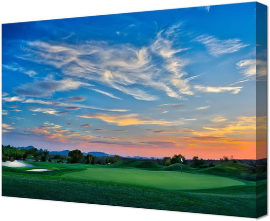 Arizona Scottsdale Golf Course Wall Art for Living Room Bedroom Bathroom Home Decorations Sunset Arizona Scottsdale Landscape Picture Poster Framed Artwork Canvas Prints Ready to Hang(18''H x 24''W)