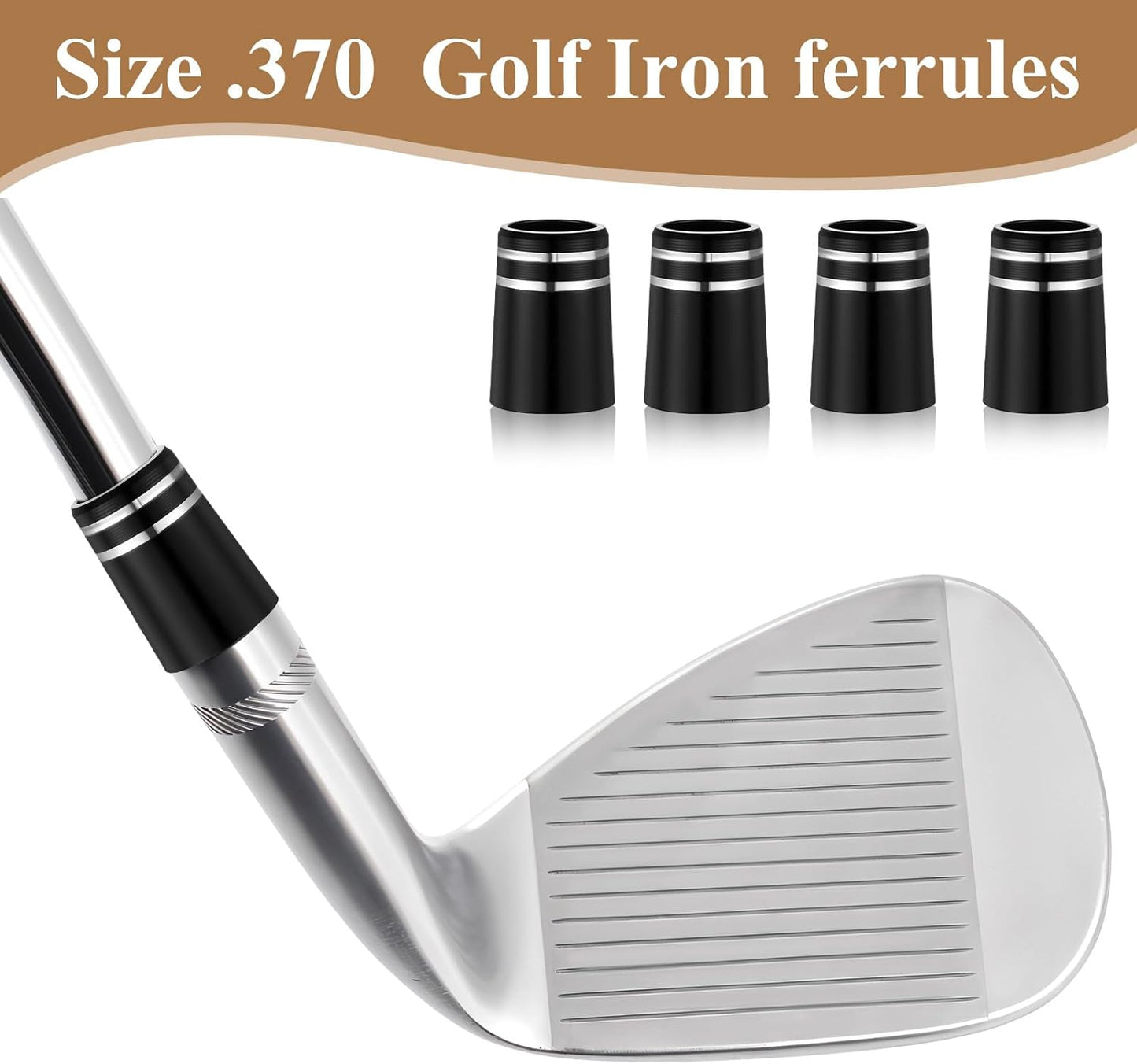 10 Pcs .370 Golf Iron Ferrules with Double Silver Ring Black Golf Ferrule for Taper Tip ID:0.370", OD:0.540", Length:0.750"