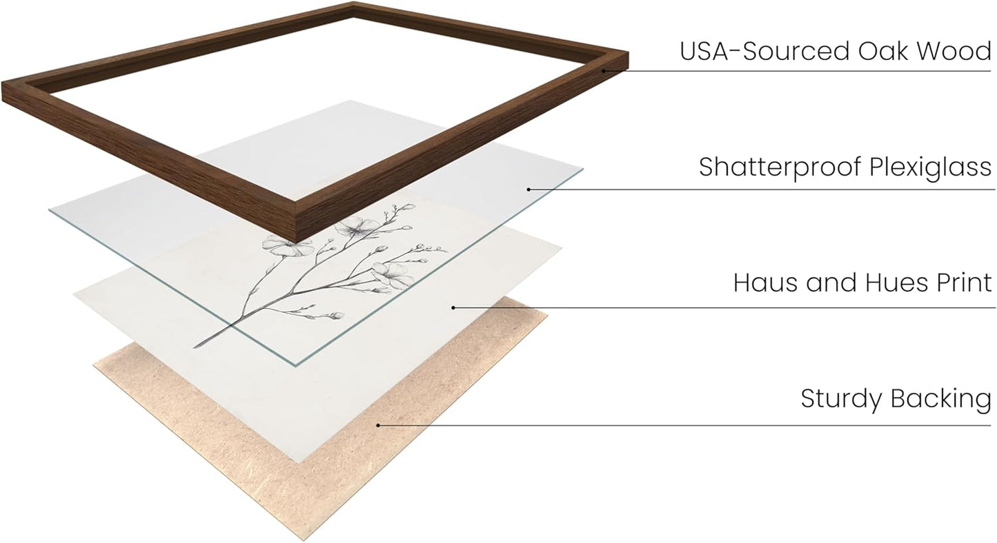 Haus and Hues Grey Floral Wall Art - Set of 4 Plant Posters for Wall Vintage, Botanical Prints, Black and White Flower Pictures for Room Aesthetic, Farmhouse Bathroom, Rustic Art (Walnut Frame, 11x14)