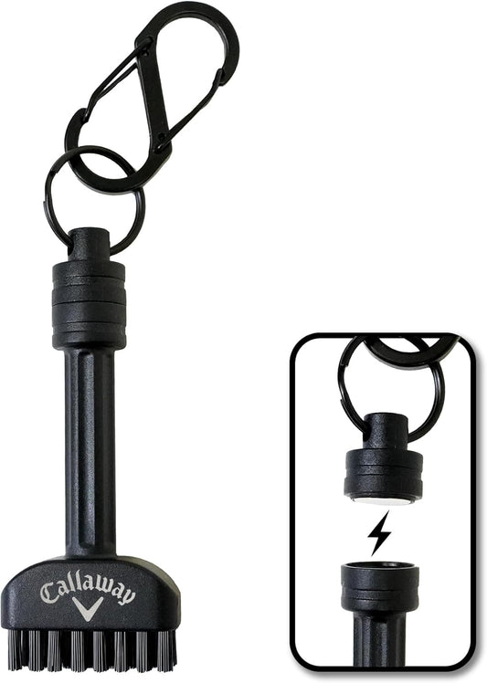 Callaway Golf Mini-Mag Magnetic Club Brush - Compact Golf Club Brush, Groove Cleaner, Golf Bag Accessory, Detachable Magnet, Durable Scrubbing Nylon Bristles