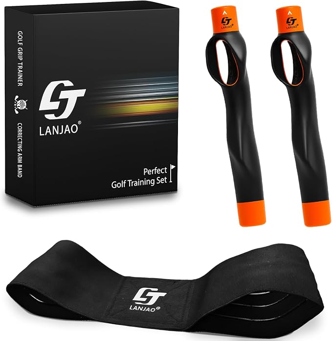 Golf Grip Trainer 2 Pack with Swing Correcting Arm Band, Golf Training Aid by LANJAO
