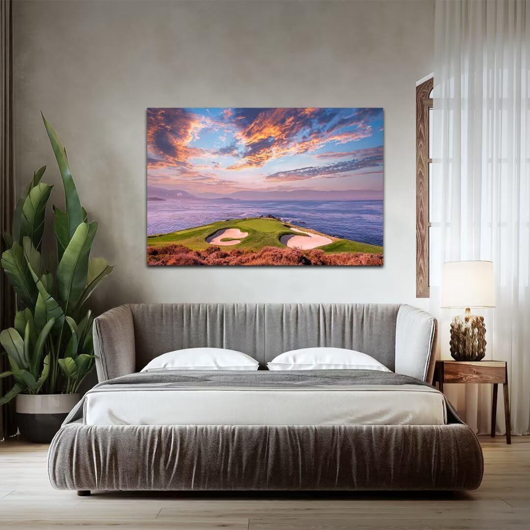 HJY Art USA California Golf Course Wall Art Sunset landscape Canvas Wall Decor Blue Green Abstract Painting Poster for Home Decor Living Room Bedroom Bathroom Office Artwork (28 x 44 inch)