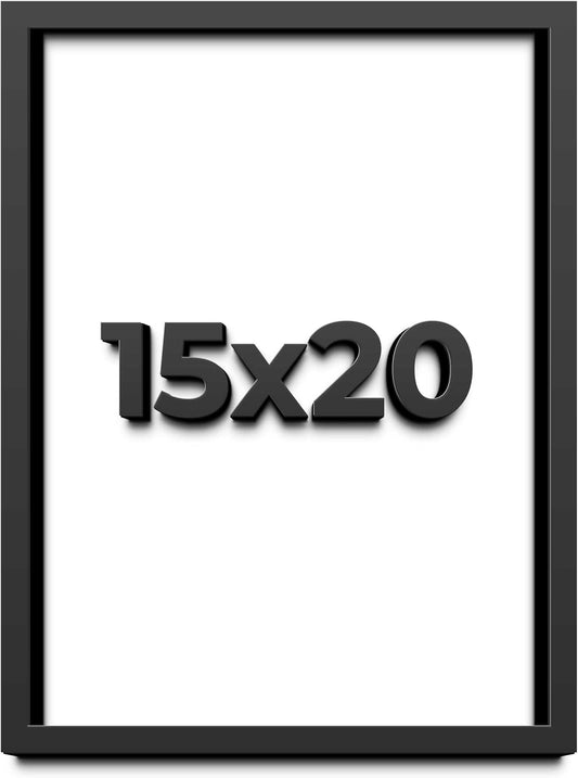 15x20 Shadow Box Black Solid Wood Display Frame with White Acid-Free Backing UV Acrylic & Hanging Hardware - with 3/4" Usable Depth