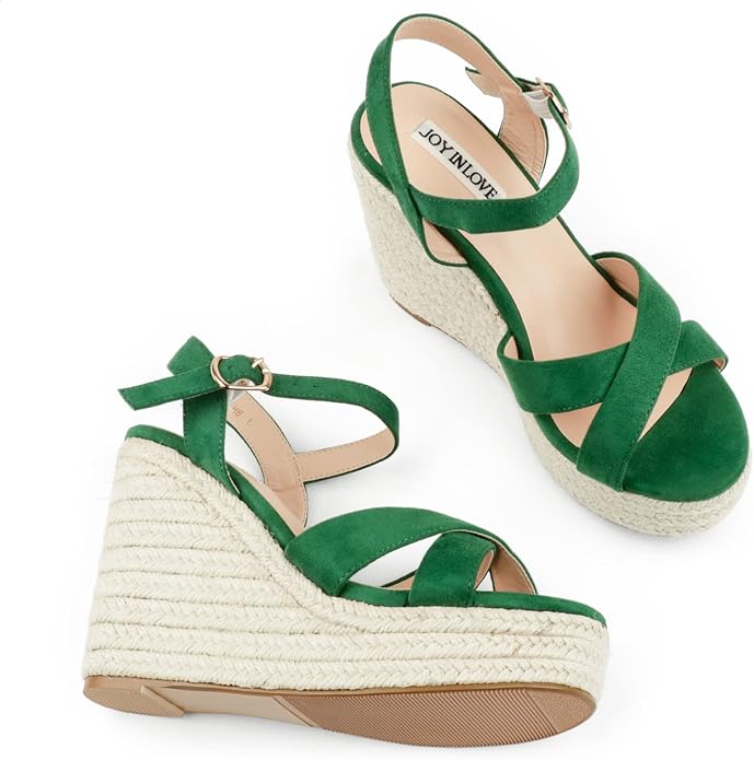 JOY IN LOVE Womens Espadrilles Wedge Sandals Platform Heels Ankle Strap Open - Image 3