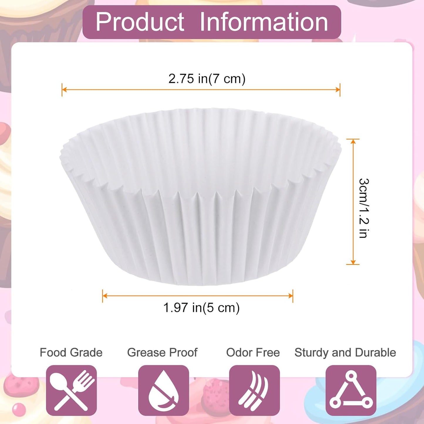 HARFINGTON 100 Count Cupcake Liners White Cupcake Cups Standard Size Muffins Liners Papers Baking Cups Wrappers Greaseproof for Party Wedding Birthday
