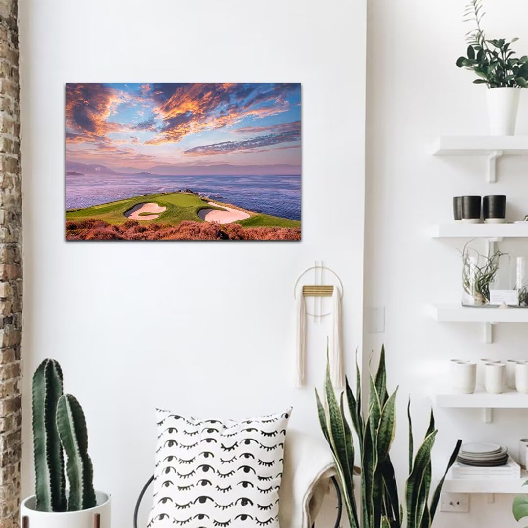 HJY Art USA California Golf Course Wall Art Sunset landscape Canvas Wall Decor Blue Green Abstract Painting Poster for Home Decor Living Room Bedroom Bathroom Office Artwork (18 x 24 inch)