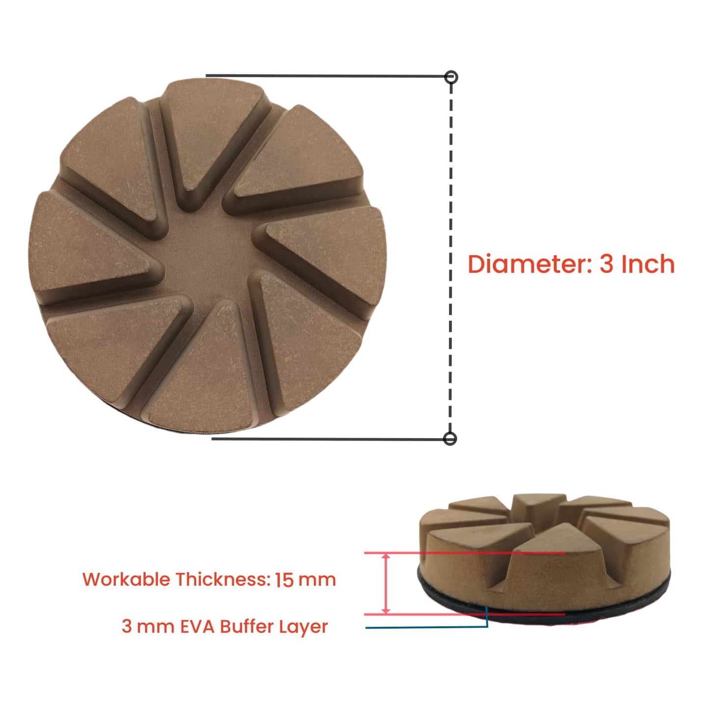 Hybrid Diamond Ceramic Polishing Pucks, Aggressive Concrete Terrazzo Floor Hook n Loop Grinding Pads, 3 Inch Long Using Life Transitional Discs,100# 3PCS