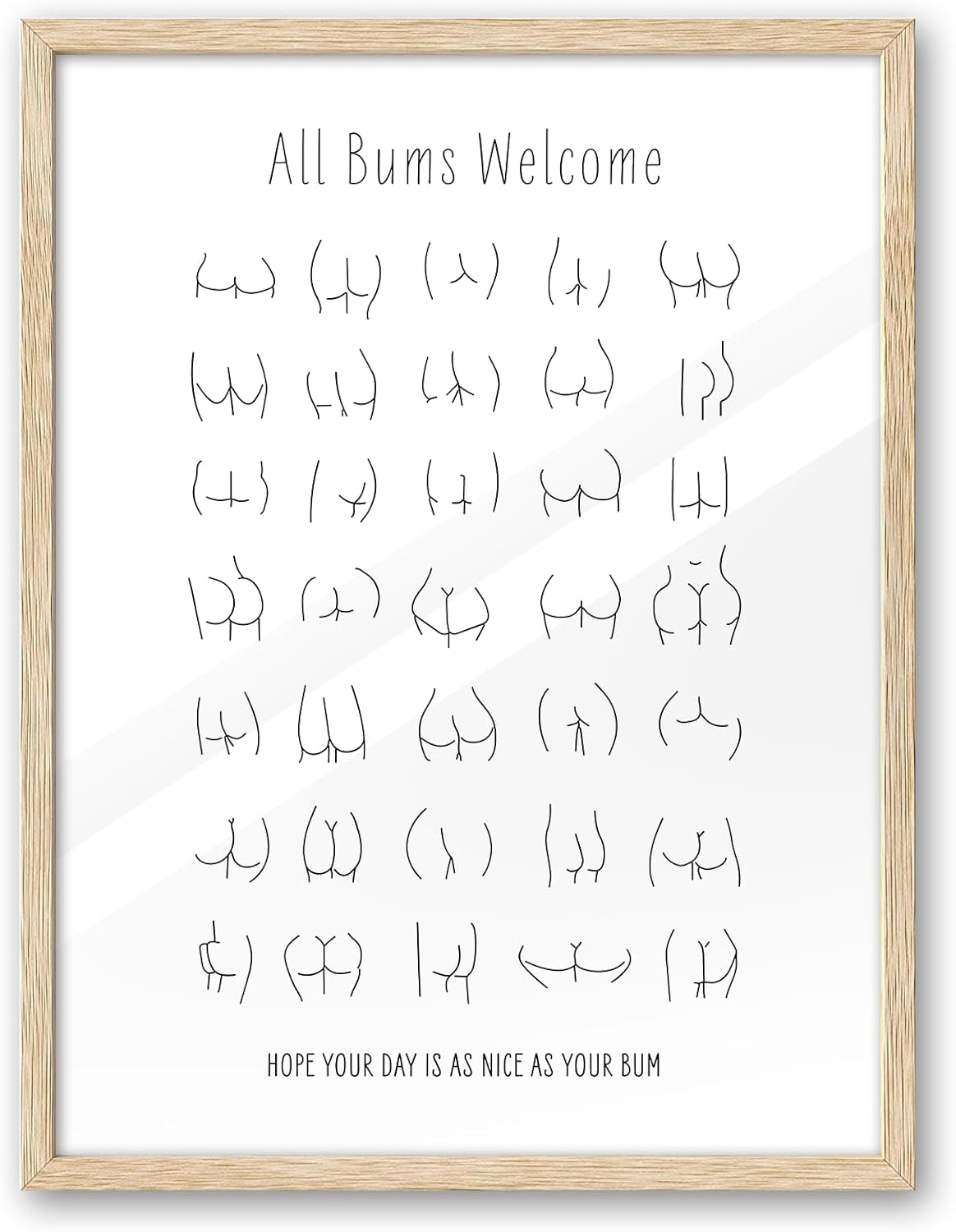 iHery Natural OAK Walnut Color Wood Nice Bum Framed Wall Art, 12x16in All Bums Are Welcome Cute Nice Butt Bathroom Wall Art, Canvas Funny Line Bathroom Sign Wall Decor For Toilet Set of 1 Gift