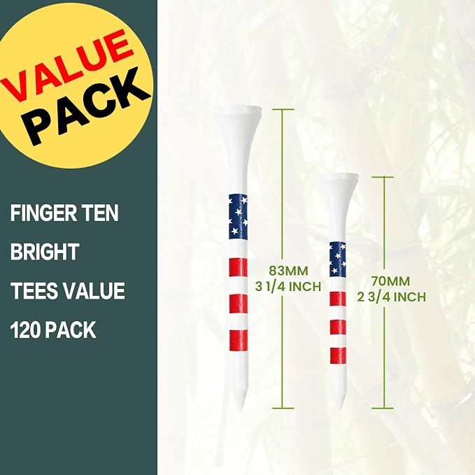FINGER TEN Golf Tees Wood 3 1/4 2 3/4 Inch Value 50/120 Count, Durable Tees - Image 2