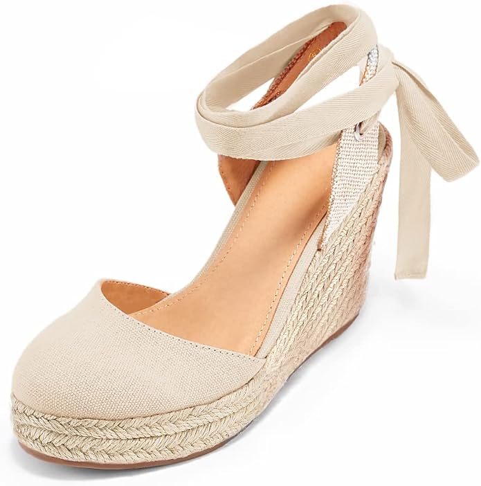 FISACE Womens Summer Espadrille Heel Platform Wedge Sandals Ankle Buckle Strap - Image 4