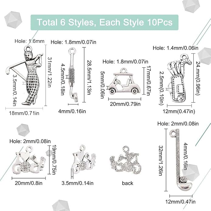 SUNNYCLUE 1 Box 60Pcs Golf Charms Golf Charm Bulk Sport Club Cart Sports - Image 2