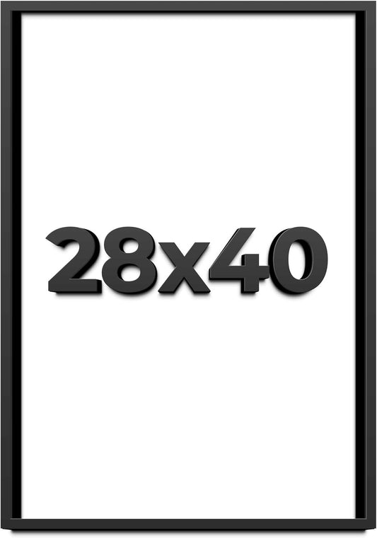 28x40 Shadow Box Black Solid Wood Display Frame with White Acid-Free Backing UV Acrylic & Hanging Hardware - with 3/4" Usable Depth