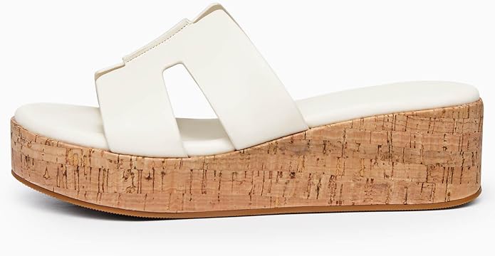 Coutgo Women's Platform Wedge Sandals Open Toe Slip On Slides Cork Heeled - Image 6