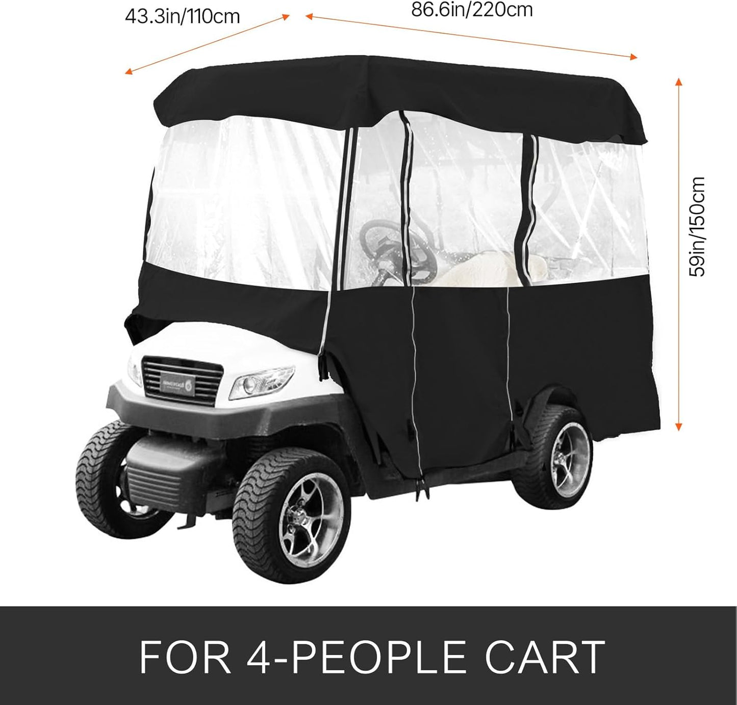 Happybuy Golf Cart Enclosure, 4-Person Golf Cart Cover, 4-Sided Fairway Deluxe, 300D Waterproof Driving Enclosure with Transparent Windows, Fit for EZGO, Club Car, Yamaha Cart
