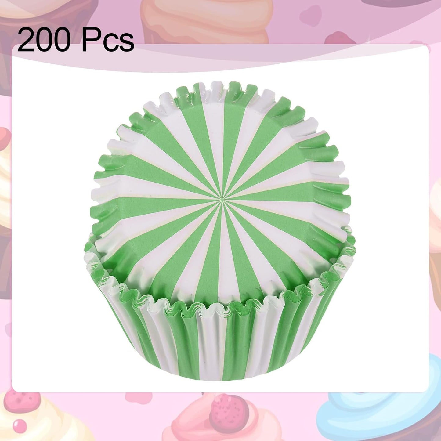 HARFINGTON 200 Count Cupcake Liners Green Stripes Cupcake Cups Standard Size Muffins Liners Papers Baking Cups Wrappers Greaseproof for Party Wedding Birthday