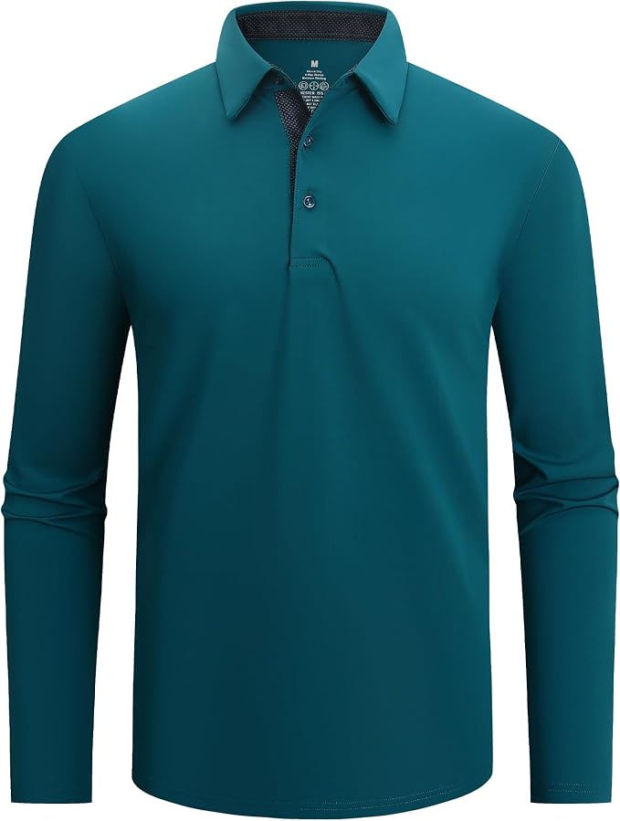 Alex Vando Mens Golf Shirt Moisture Wicking Quick-Dry Solid Long Sleeve Polo by AlexVando