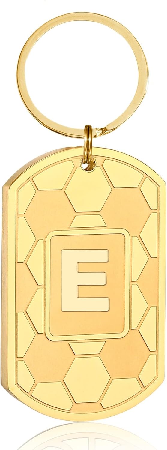 Initial Keychain Gifts for Men,Soccer Dog Tag Mens Keychains for Men Him Dad