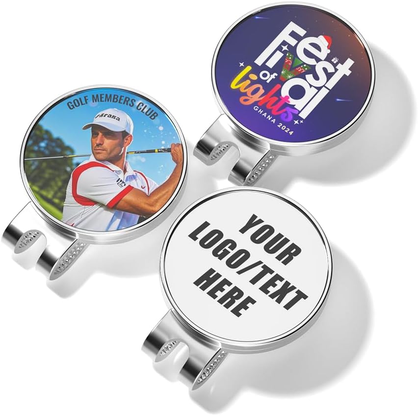 2 Custom Golf Ball Markers with Hat Clips, Print with Your Photo and Text, Unique Golf Present, Accessories Sets for Men Women Golfer
