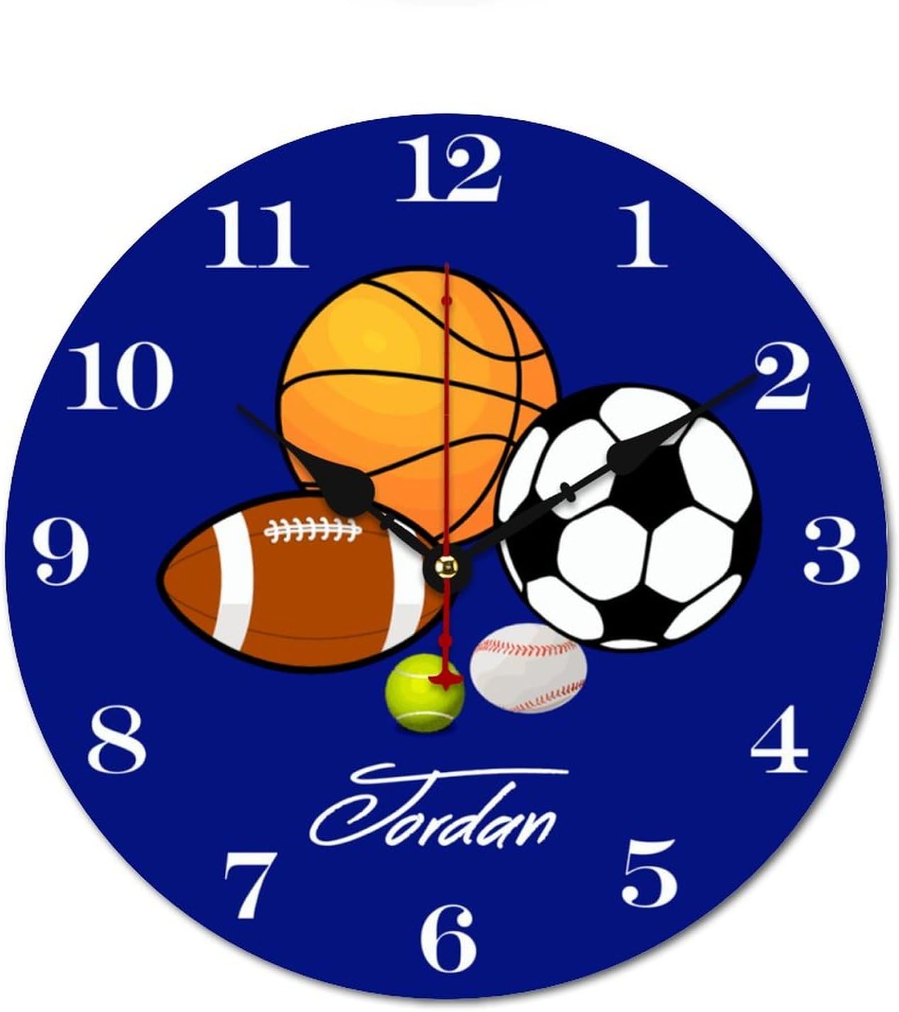 10 inch Blue Sports Ball Personalized Kids Name Wall Clocks Battery Operated for Kids Bedrooms Nursery School Playroom Decor,Custom Kids Name Wall Clock,Sports Decor Wood Round Clock Silent