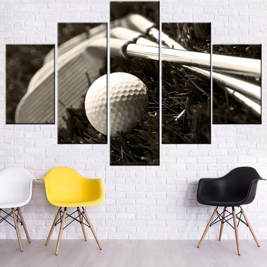 5 Piece Golf Wall Art Golfball in Low Light Pictures for Living Room Contemporary Artwork Dark Lawn Paintings Bedroom House Decorations Wooden Framed Ready to Hang Posters and Prints(60''Wx40''H)