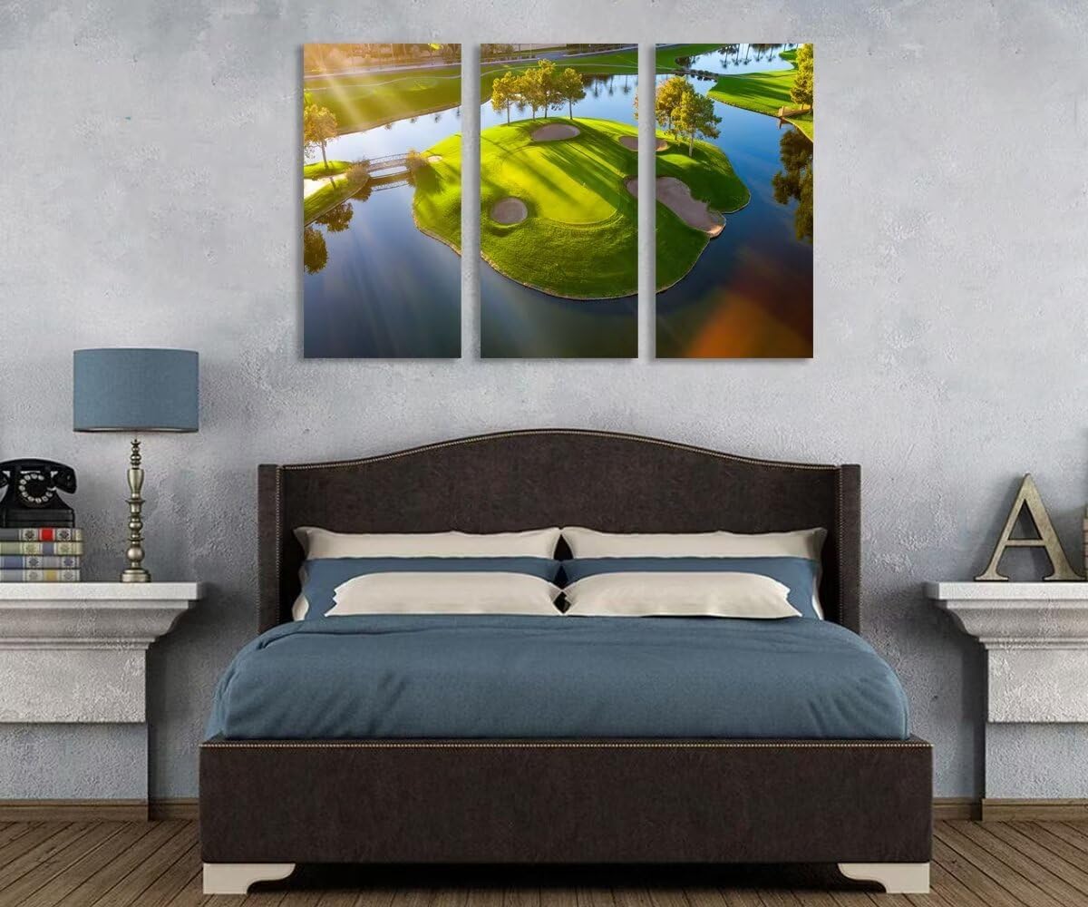 Island Golg Hole in Arizona Golf Course Wall Art for Living Room Bedroom Bathroom Home Decoraitons Golf Course Pictures Posters Framed Artwork Canvas Prints Ready to Hang(14''W x 28''H x3)