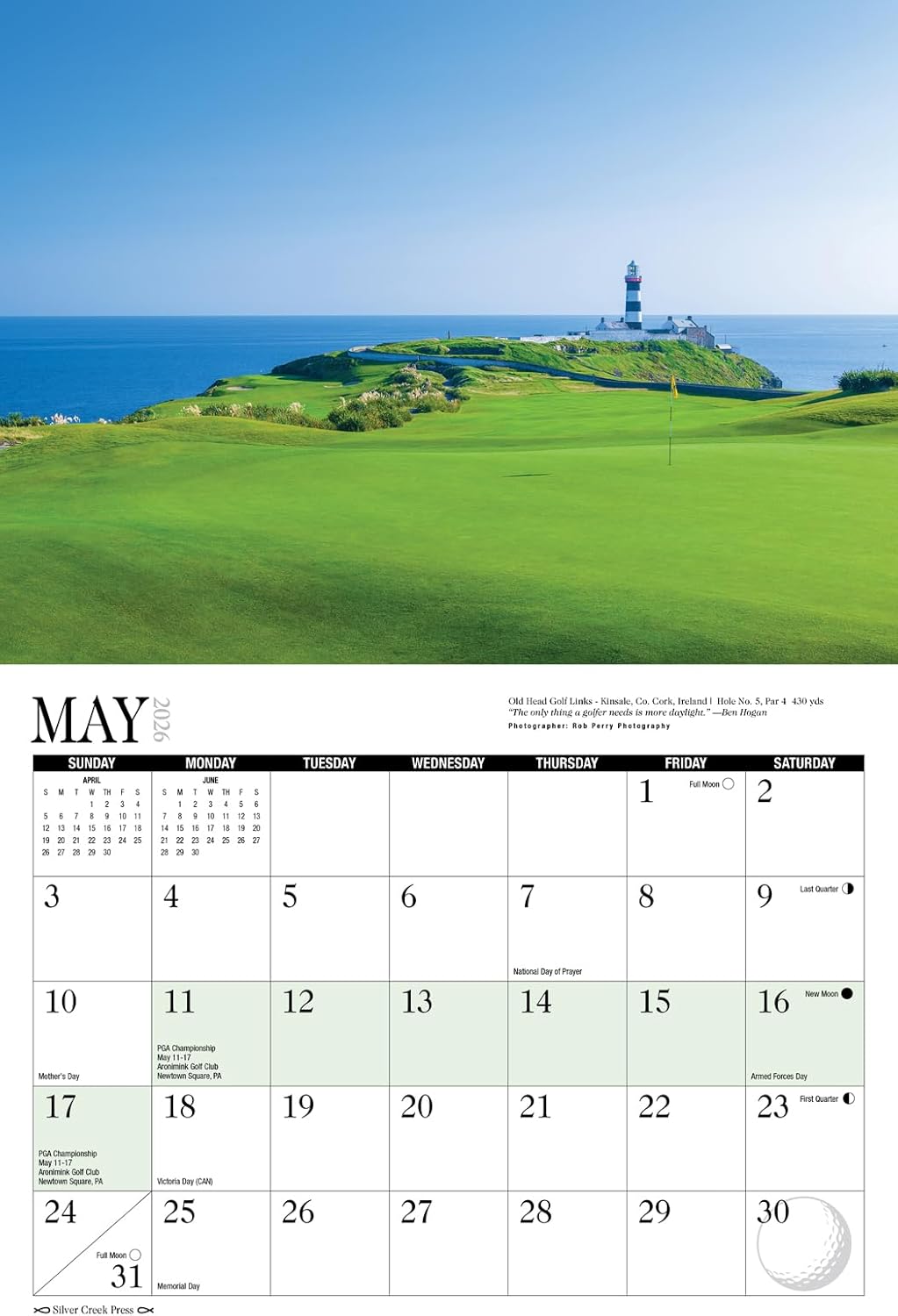 2026 Best of Golf Wall Calendar - Includes PGA (Majors) Tour Dates -13.5" x 20" Opened