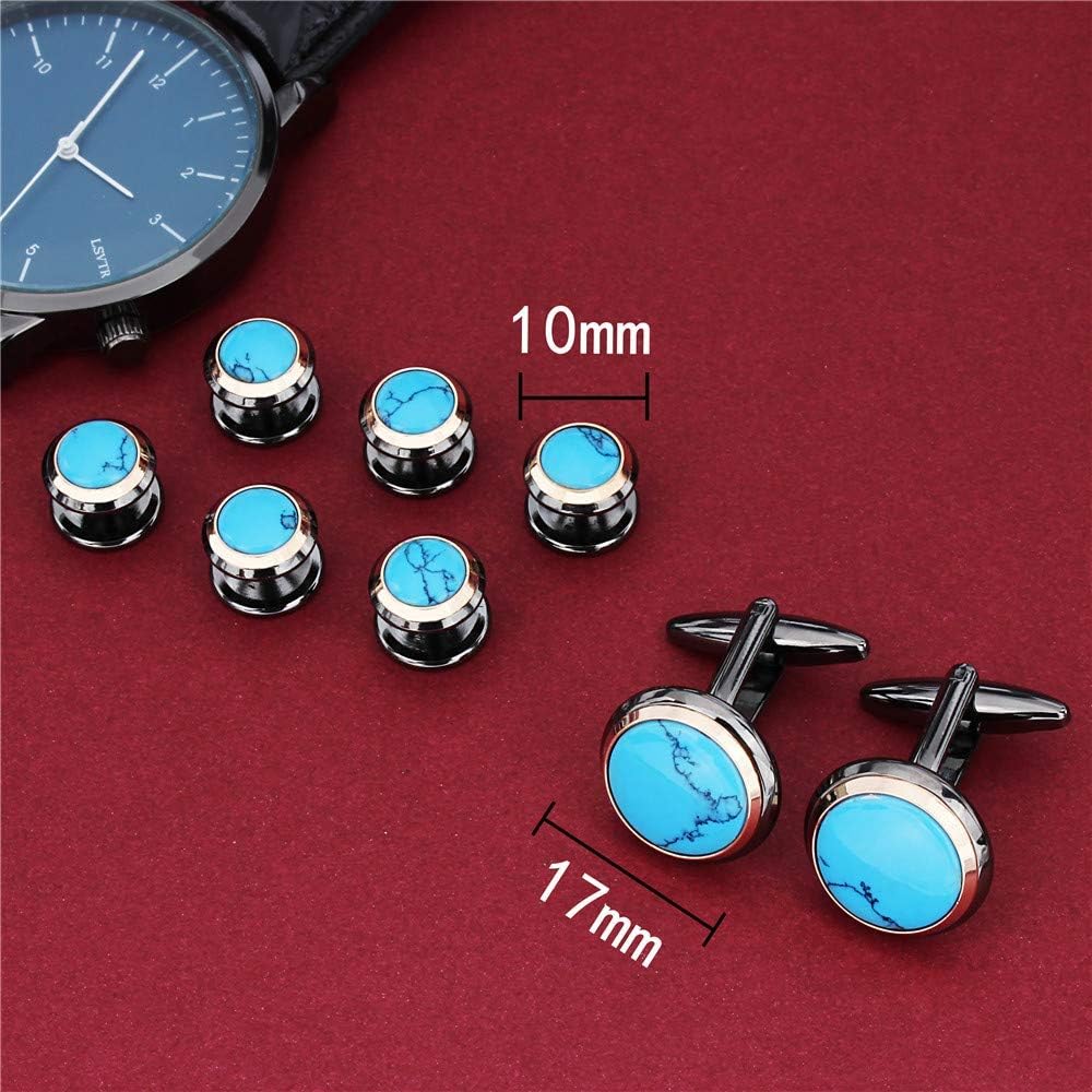 HAWSON Cufflinks and Studs for Men-Fashion Men Vintage Enamel Carbon Fiber Tuxedo Shirt Cufflinks and Studs Set for Regular Wedding Business Accessories