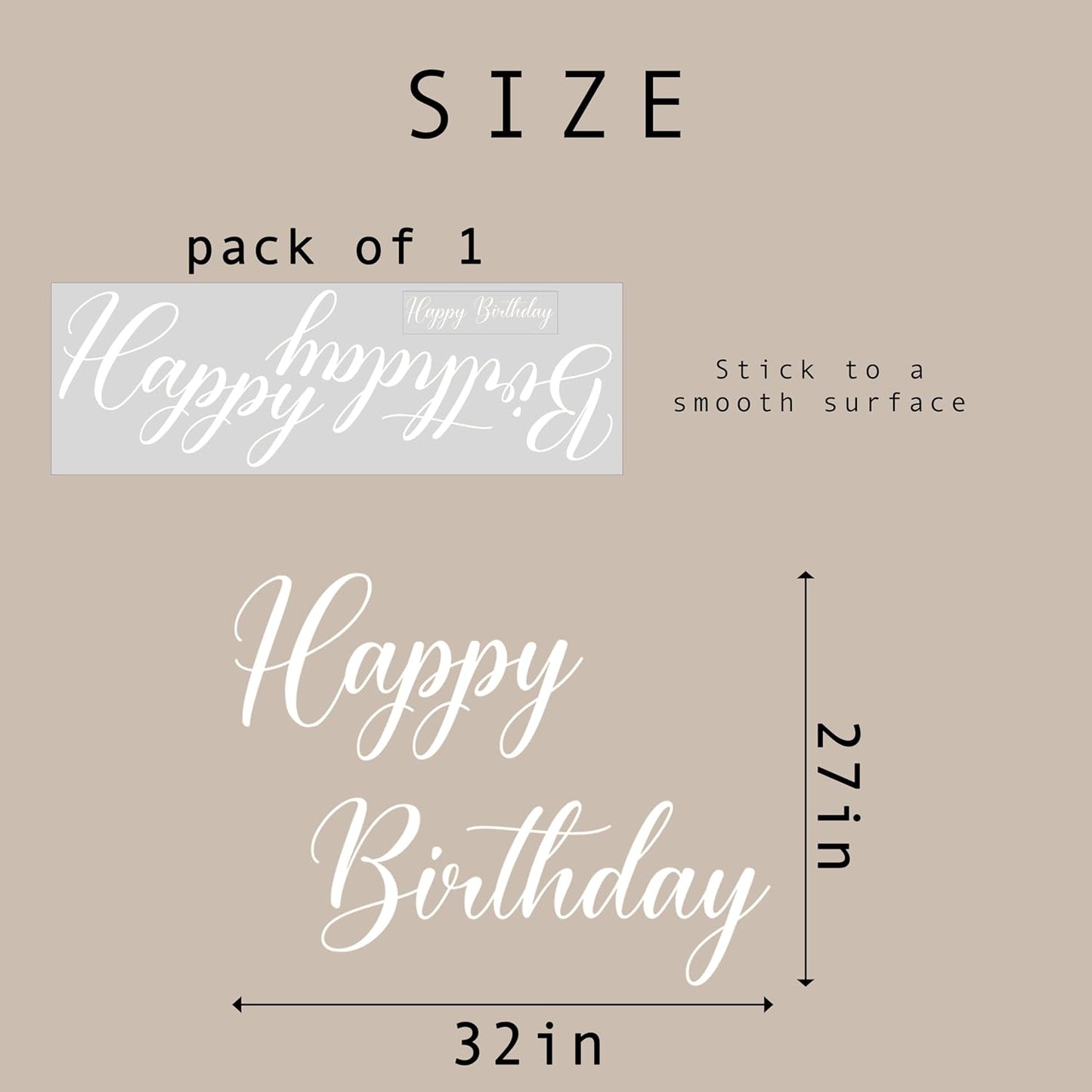 Happy Birthday Wall Decal - White Script Letters Wall Stickers, Birthday Party Balloon Arch Backdrop Decoration Supplies Sign Decals, Removable Adhesive Sticker